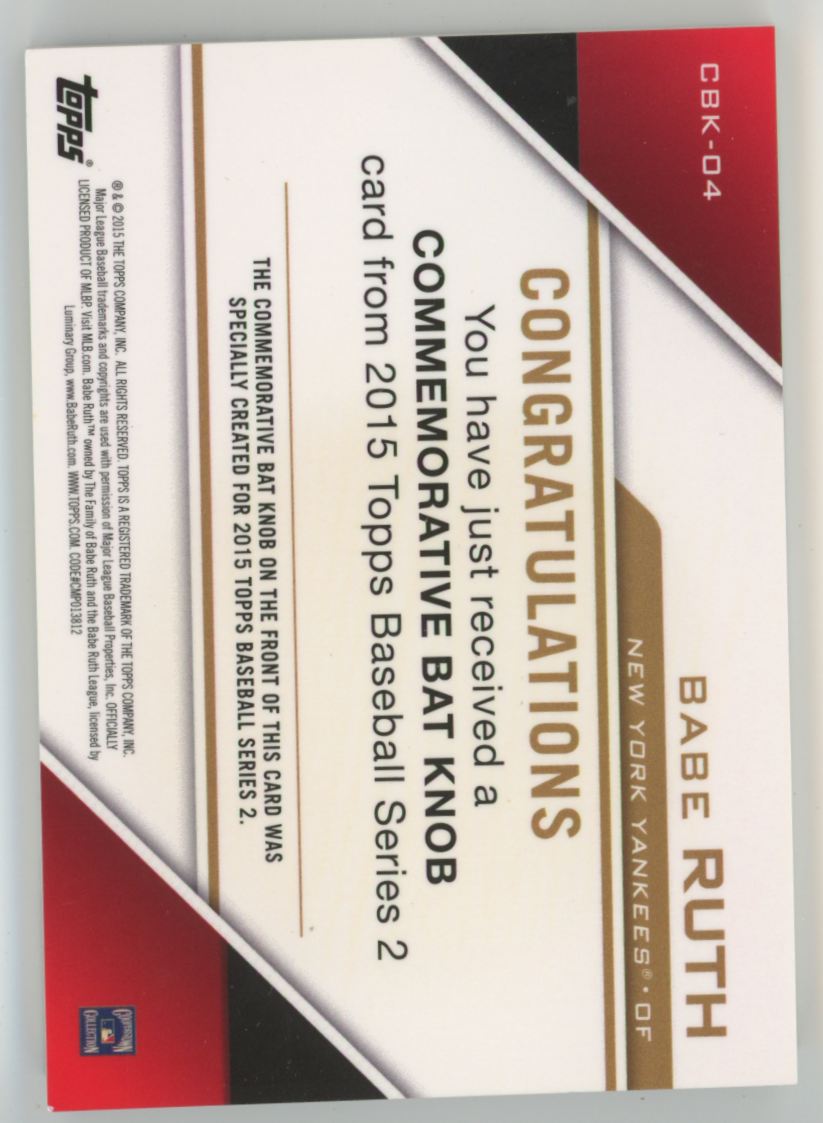 Babe Ruth 2015 Topps Commemorative Bat Pink /25 Knob #CBK-04