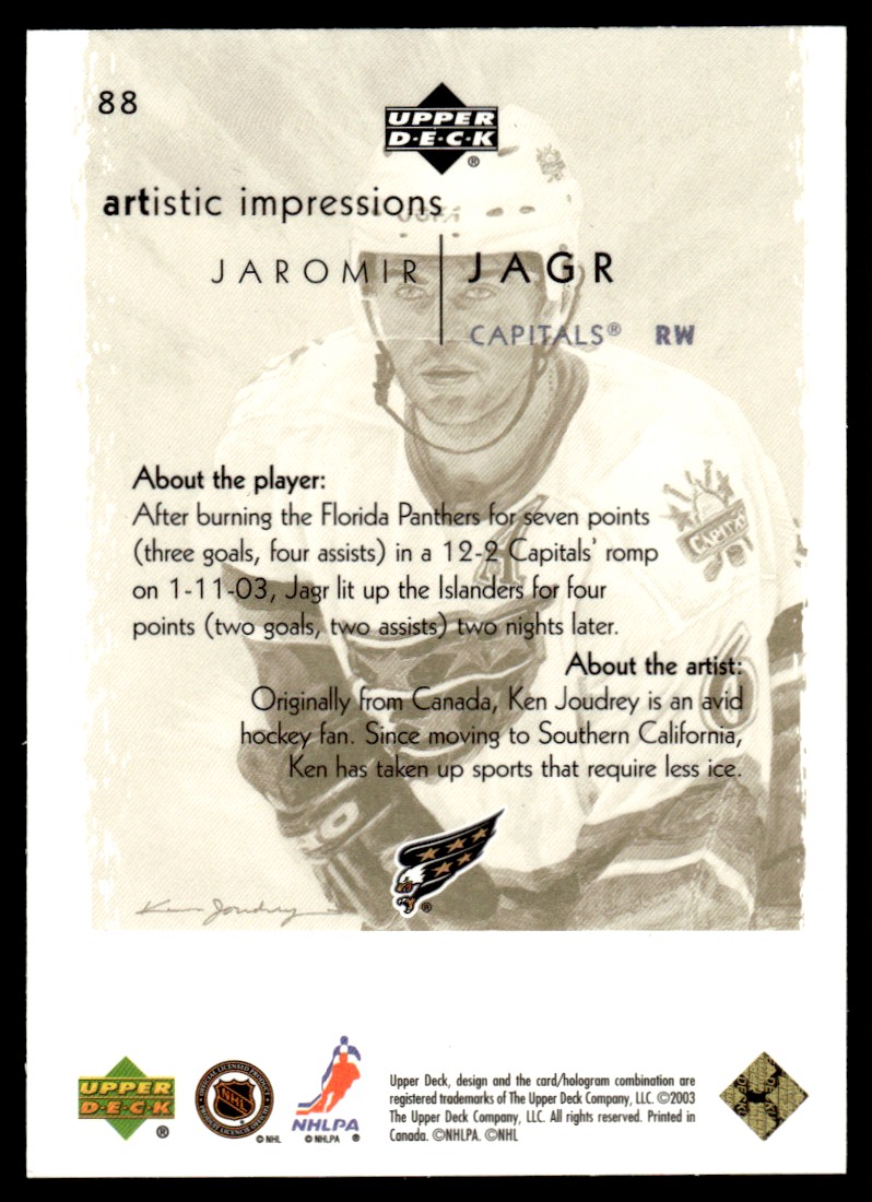2002-03 UD Artistic Impressions Gold Jaromir Jagr #88 card back image