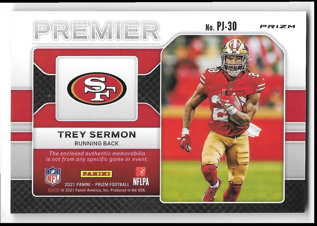 2021 Prizm Premier Jersey Purple Trey Sermon San Francisco 49ers