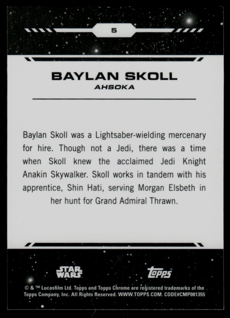 2024 Topps Chrome Star Wars Base Debut Baylan Skoll #5 card back image