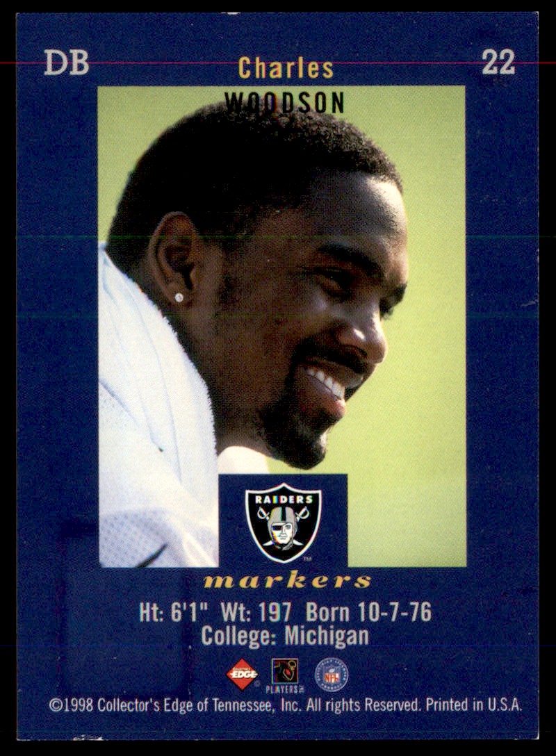 1998 Collector's Edge First Place Markers Charles Woodson #22 card back image