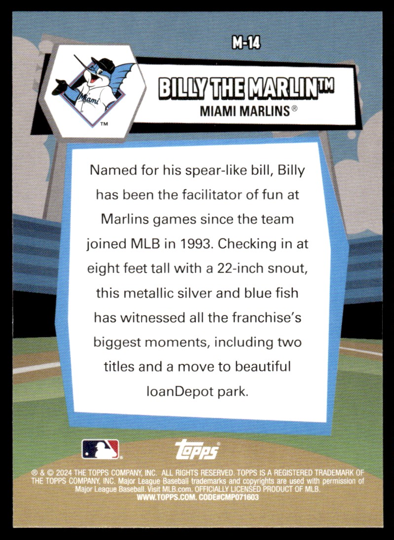 2024 Topps Big League Mascots Billy The Marlin #M-14 card back image