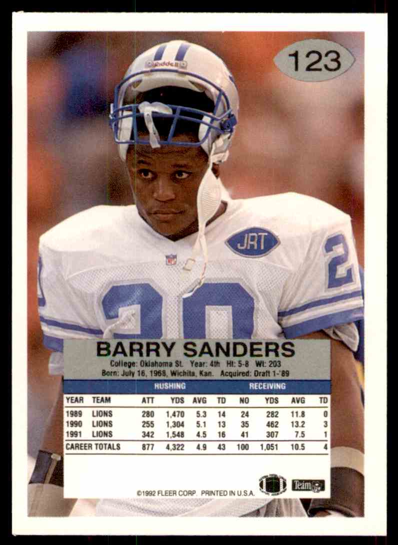 1992 Fleer Barry Sanders #123 | eBay