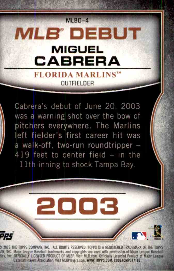 The Beginning (Miguel Cabrera) Florida Marlins - Officially Licensed