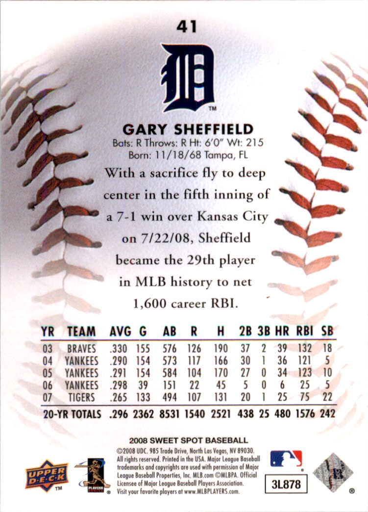 2008 Upper Deck Sweet Spot Gary Sheffield Detroit Tigers #41