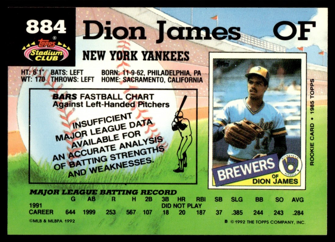 1992 Stadium Club #884 Dion James New York Yankees | eBay