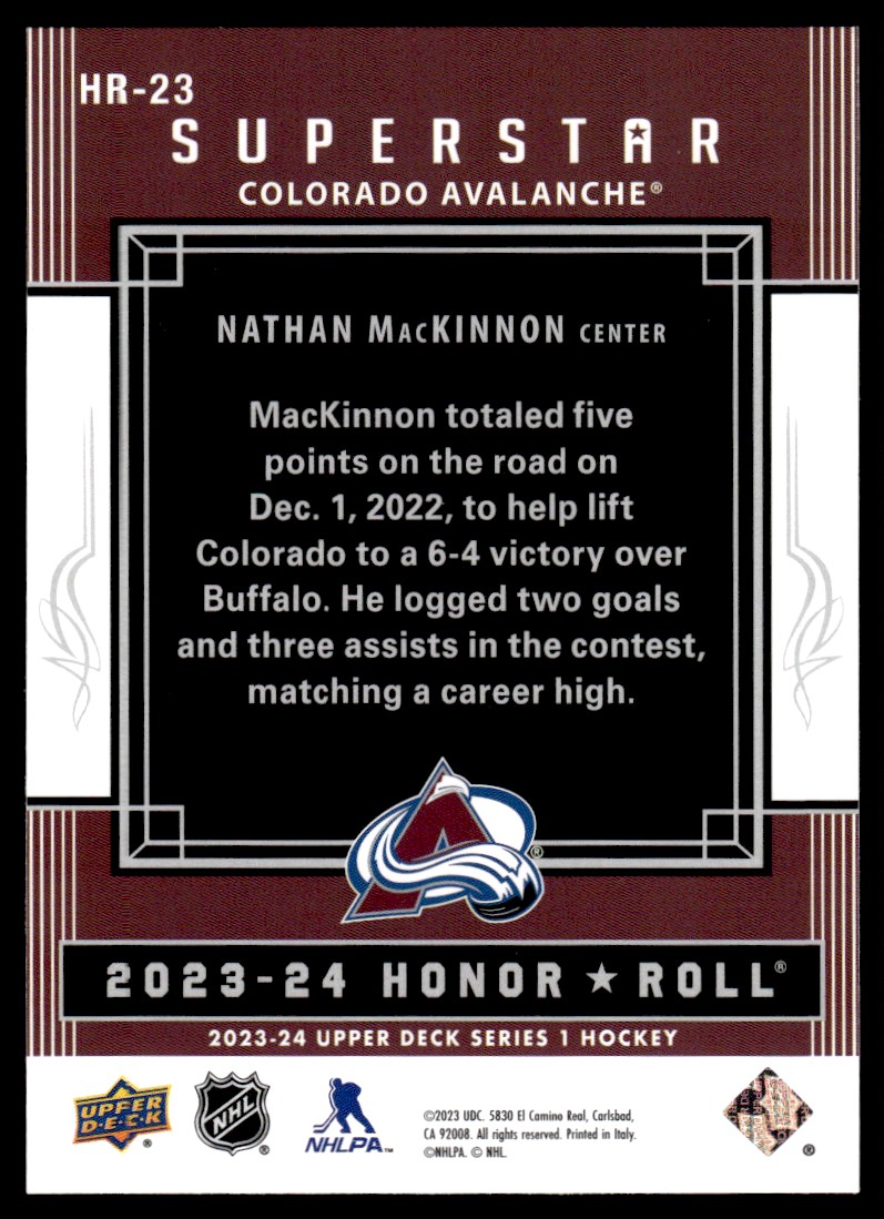 23/24 UD MVP Colorado Avalanche Alternate Threads card #AT-1 - MacKinnon  Makar +