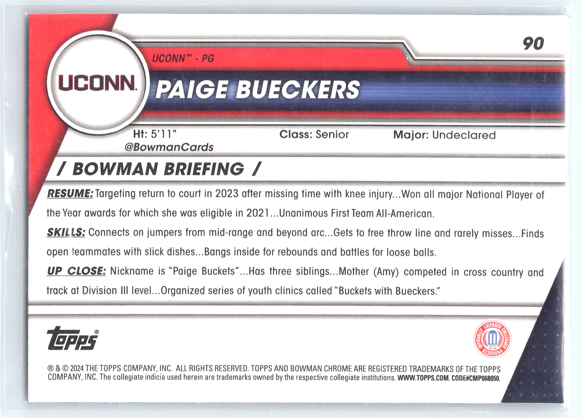 2024-25 Bowman University Chrome Paige Bueckers #90 card back image