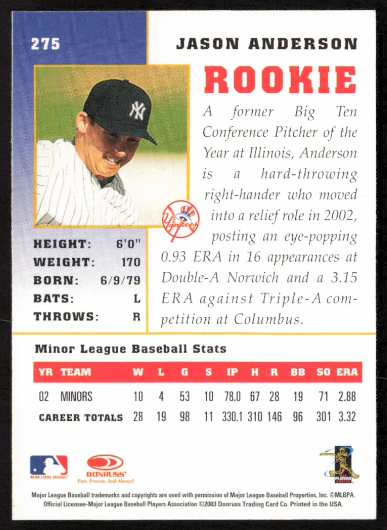 2003 Donruss Champions #275 Jason Anderson Rookie New York