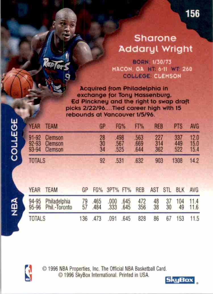 1996-97 Hoops Sharone Wright #156 on Kronozio