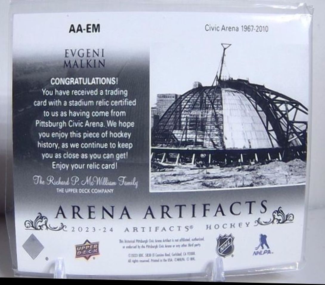 2023-24 Upper Deck Artifacts Arena Evgeni Malkin #AA-EM card back image
