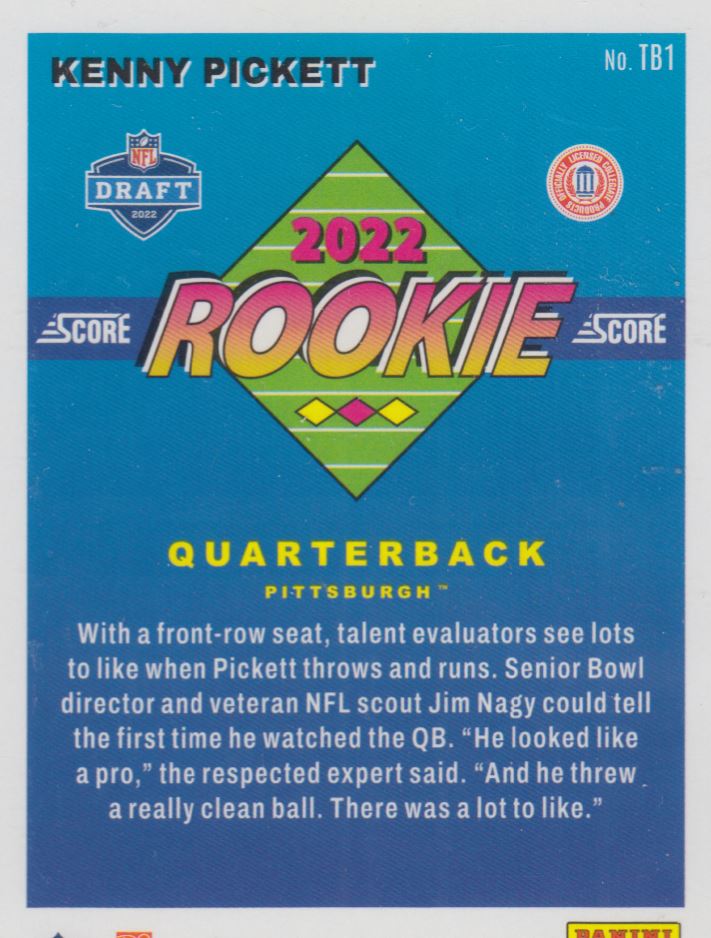 2022 Score '92 Throwback Rookies Kenny Pickett #TB-1 card back image