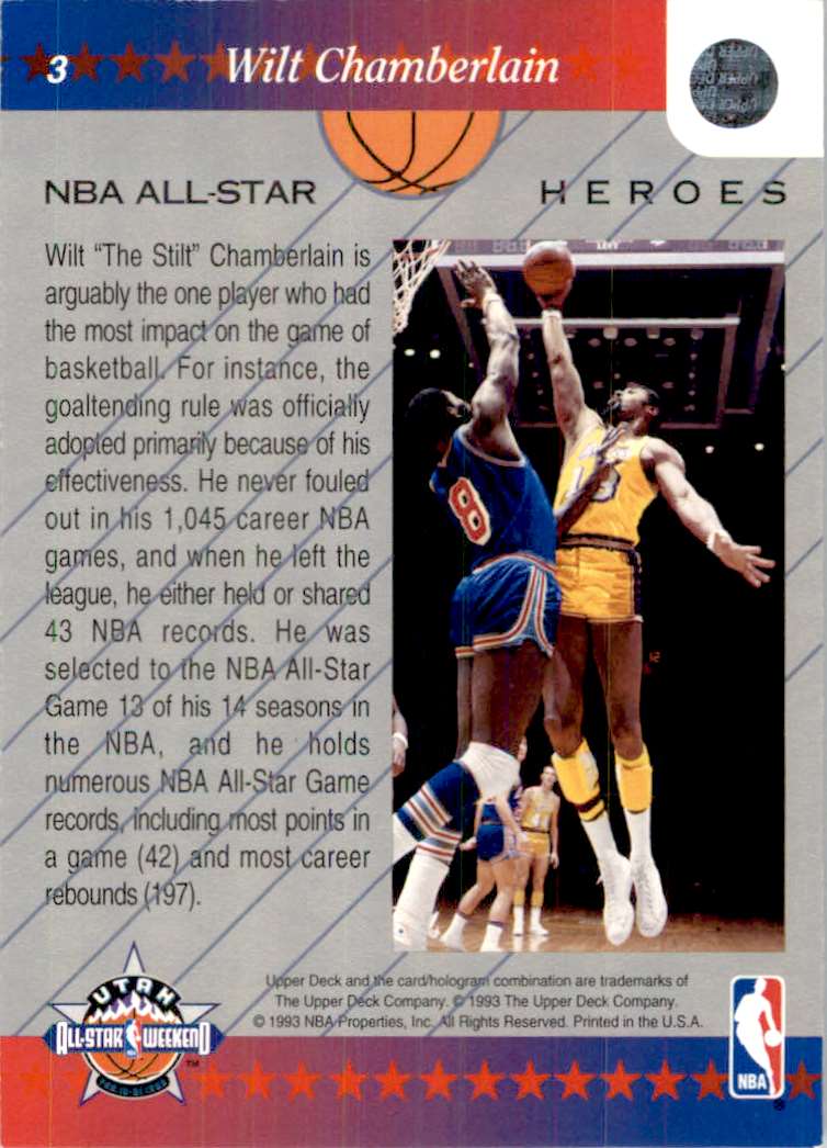 1992-93 Upper Deck NBA All-Star Heroes Wilt Chamberlain #3 card back image