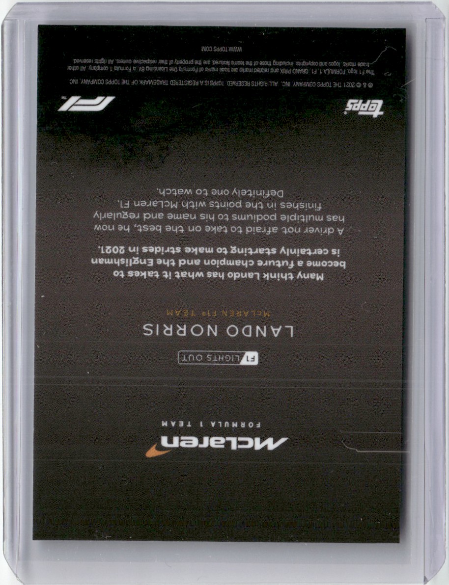 2021 Topps Formula 1 Lights Out Lando Norris #1 card back image