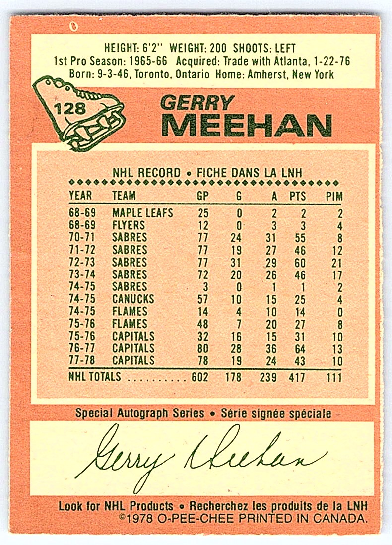 1978-79 O-Pee-Chee Gerry Meehan #128 card back image