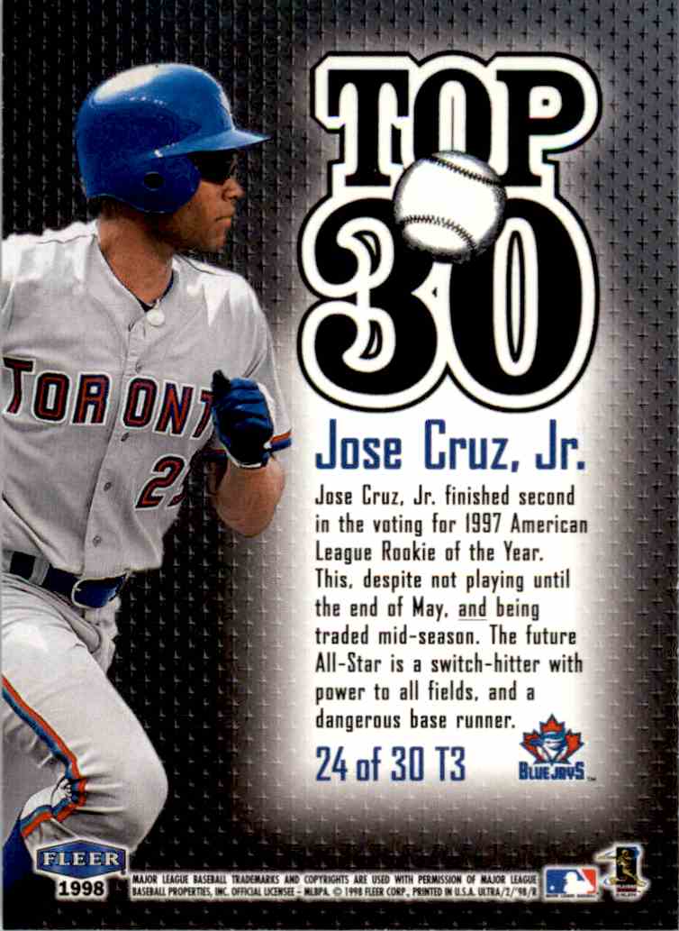 1998 Ultra Top 30 Jose Cruz Jr. #2 card back image