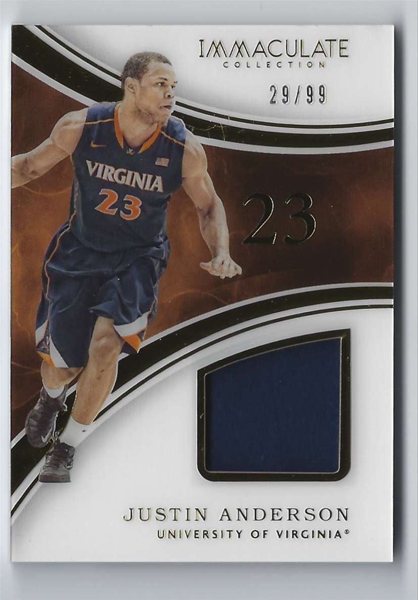 2016-17 Immaculate Collection Collegiate Immaculate Numbers Memorabilia Justin Anderson #27 card front image