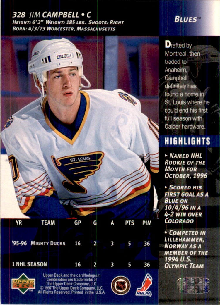 1996-97 Upper Deck Jim Campbell St. Louis Blues #328 NHL Hockey