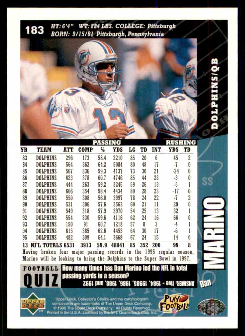 1996 UPPER DECK DAN MARINO A 90 5 183 EBay