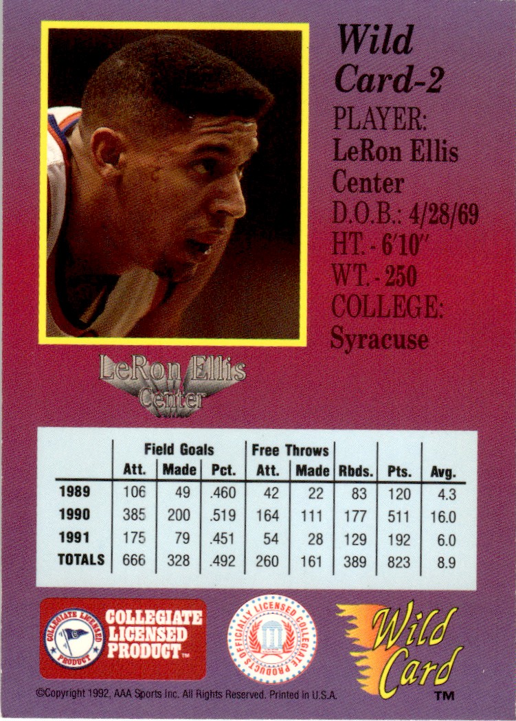 1991-92 Wild Card ! LeRon Ellis #2 card back image
