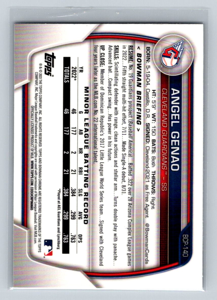 2023 Bowman Chrome Prospects Angel Genao #BCP-140 card back image