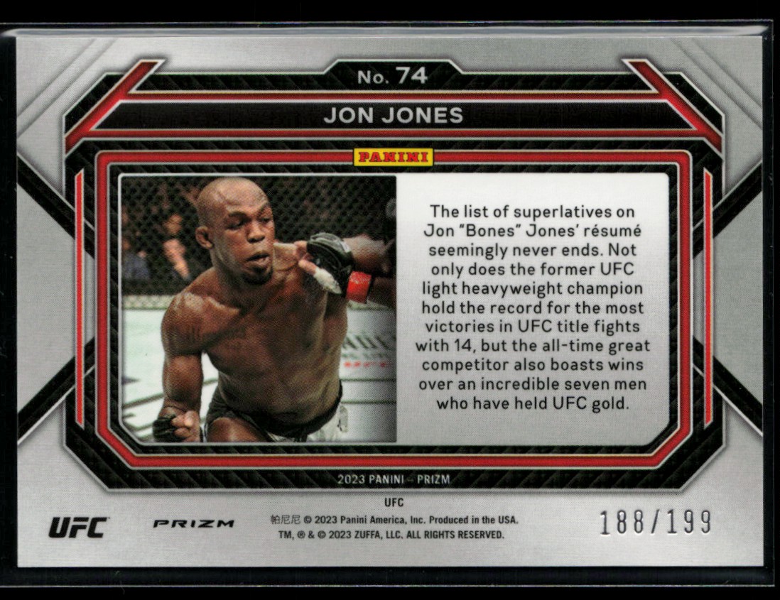 2023 Panini Prizm UFC Prizms Red Jon Jones #74 card back image