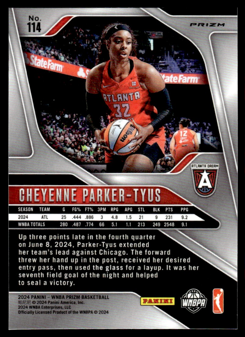 2024-25 Panini Prizm WNBA Silver Cheyenne Parker-Tyus #114 card back image