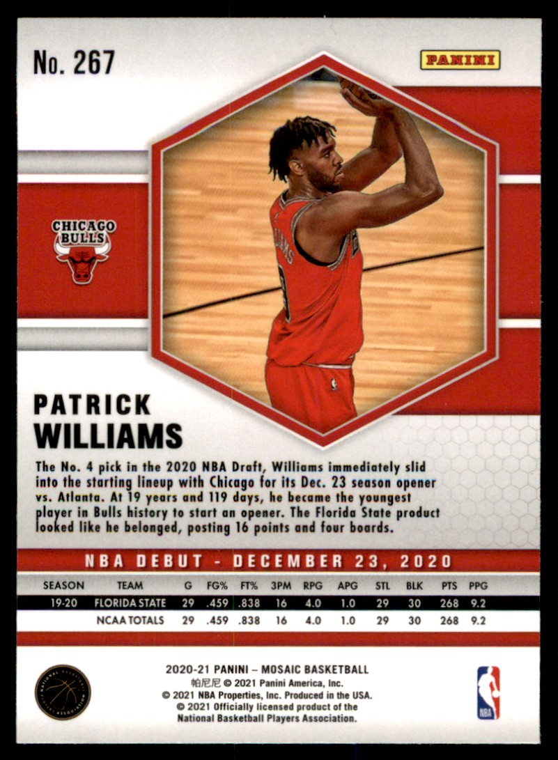 2020-21 Panini Mosaic Debut Silver Prizm Patrick Williams #267 on Kronozio