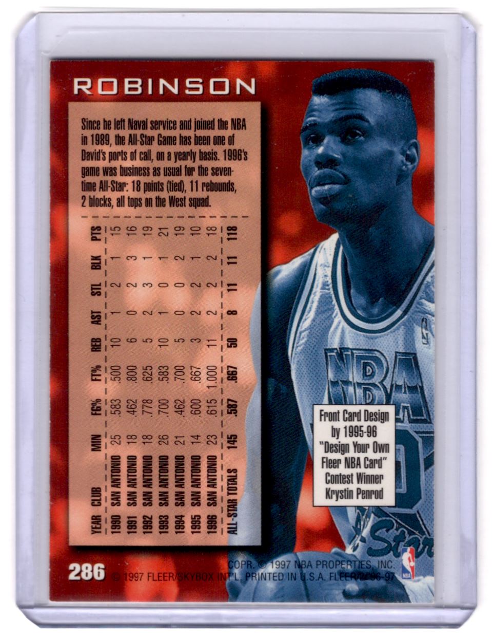1996-97 Fleer NBA All-Star David Robinson #286 on Kronozio