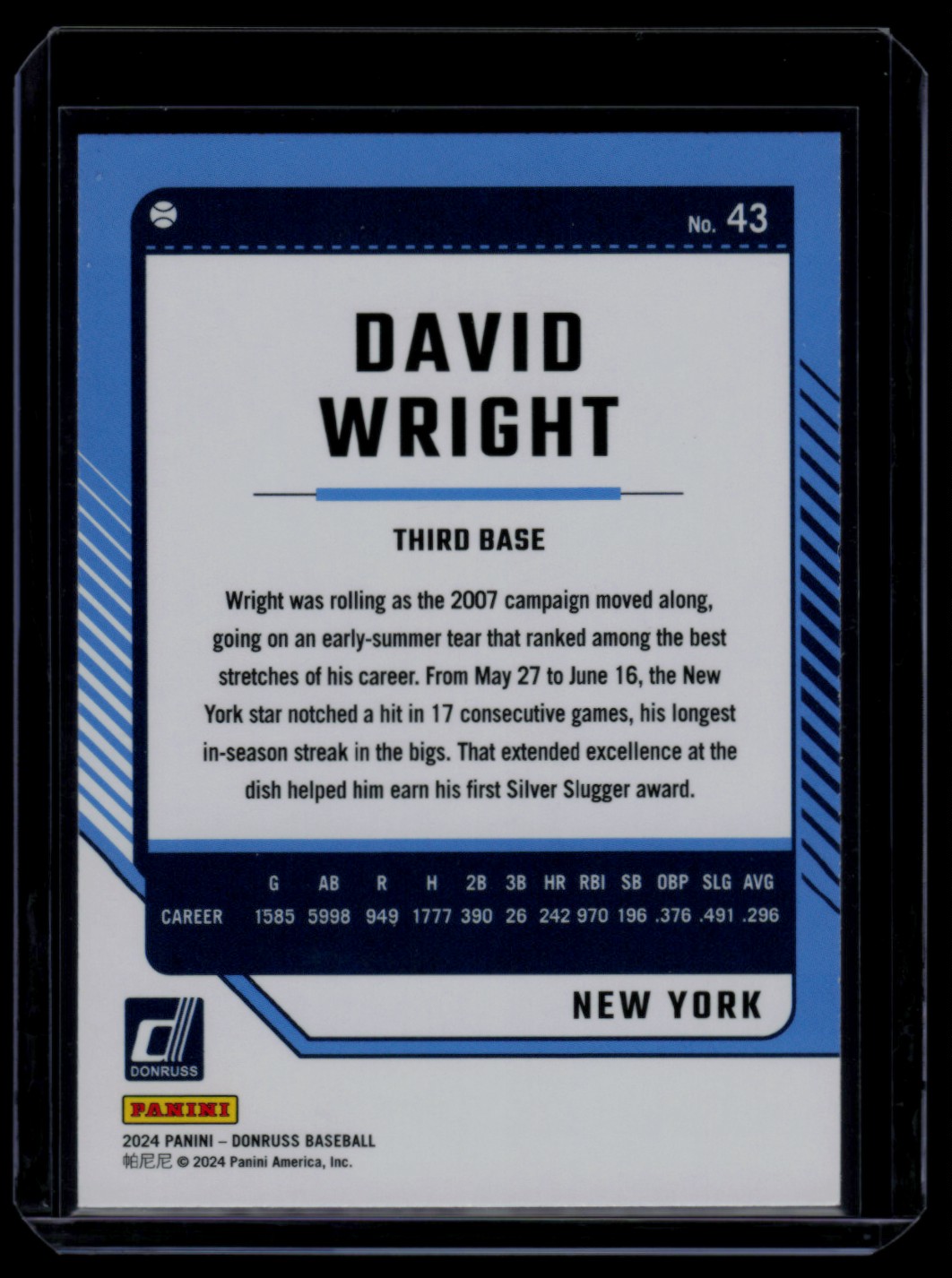 2024 Donruss Red & Blue Foil David Wright #43 card back image