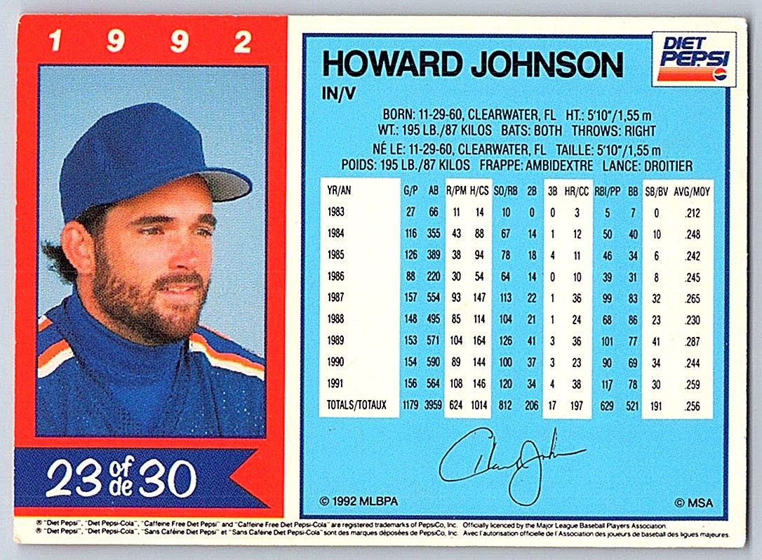 1992 Diet Pepsi Collector Series Howard Johnson #11 card back image