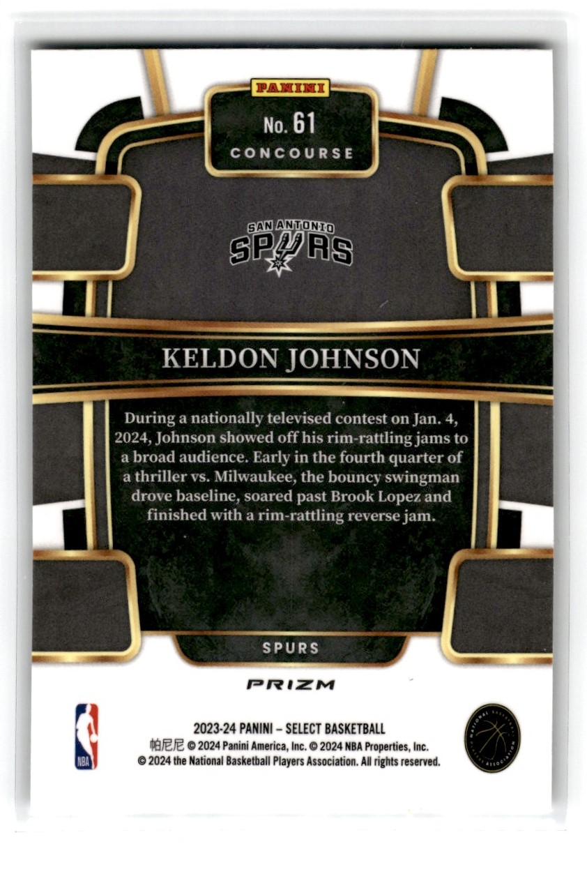 2023-24 Panini Select Keldon Johnson #61 card back image