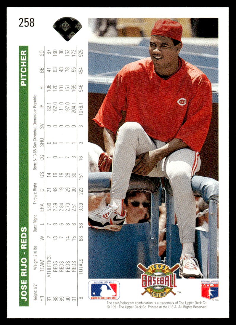 リオページ 1992 Upper Deck #258 Jose Rijo Cincinnati Reds | eBay