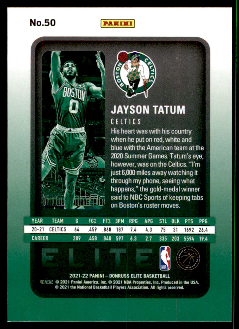 2021-22 Donruss Elite Jayson Tatum #50 card back image