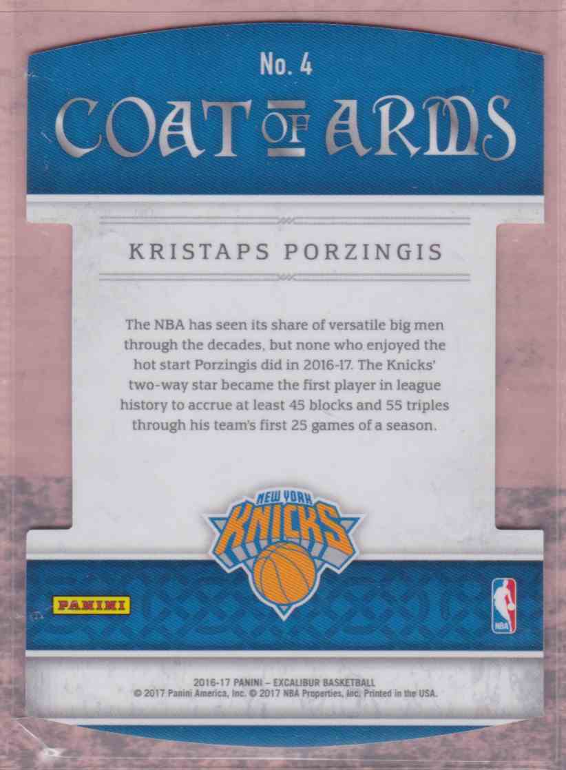 2016-17 Painini Excalibur Coat Of Arms Purple Kristaps Porzingis #4 card back image