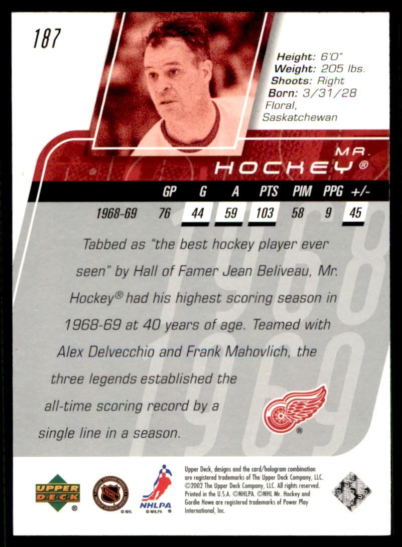 2002-03 Upper Deck Gordie Howe #187 card back image