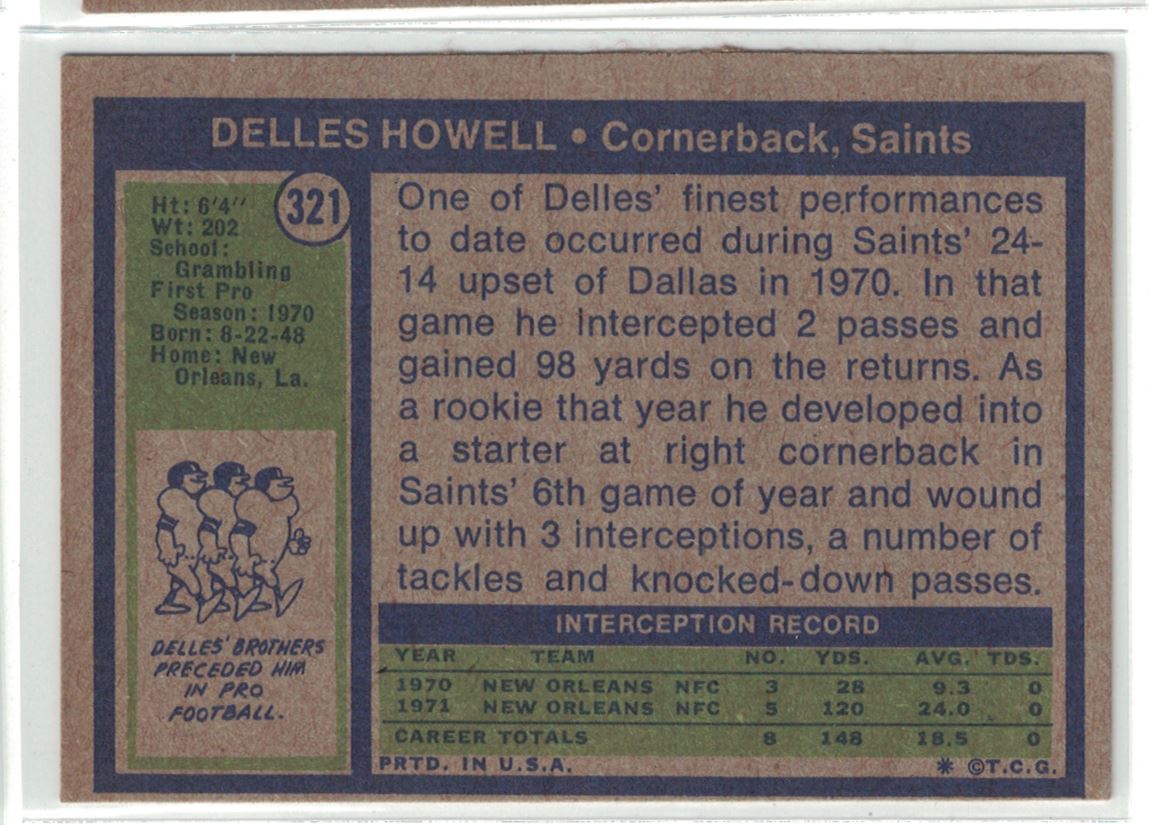 1972 Topps #321 Delles Howell PSA 6 Graded Football Card HIGH NUMBER Saints  NFL