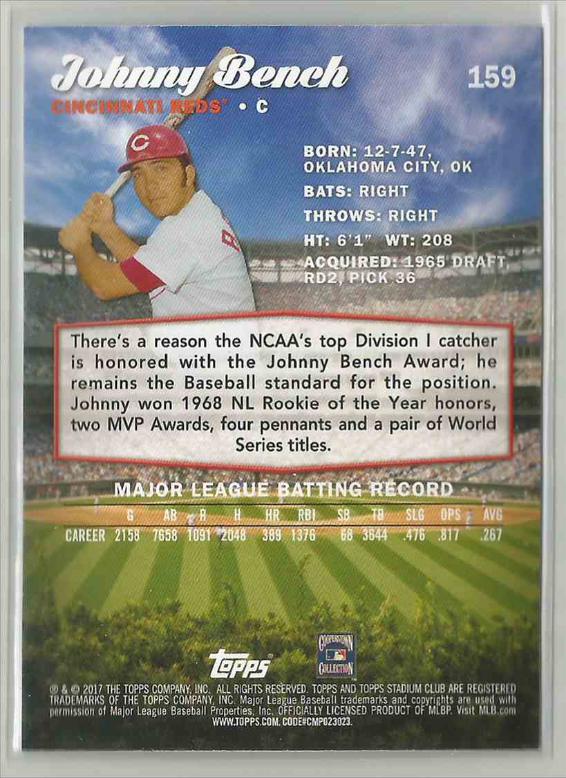 2017 Topps Stadium Club Johnny Bench 159 On Kronozio