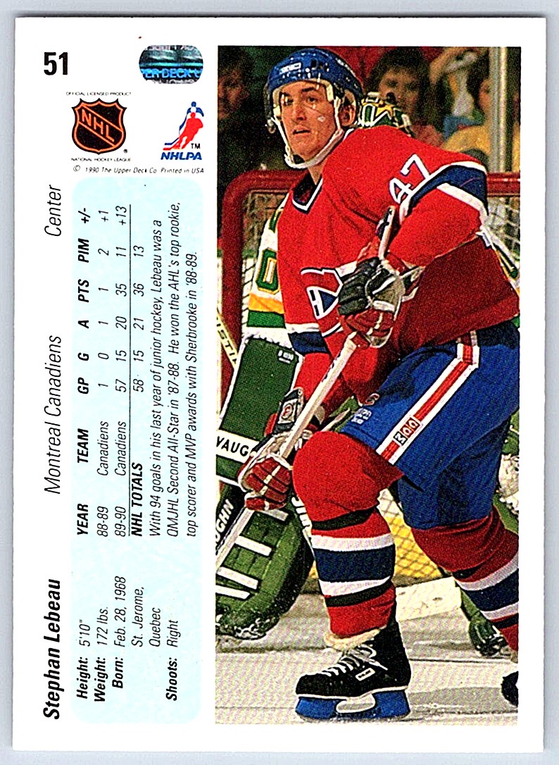 1990-91 Upper Deck Stephan Lebeau #51 card back image
