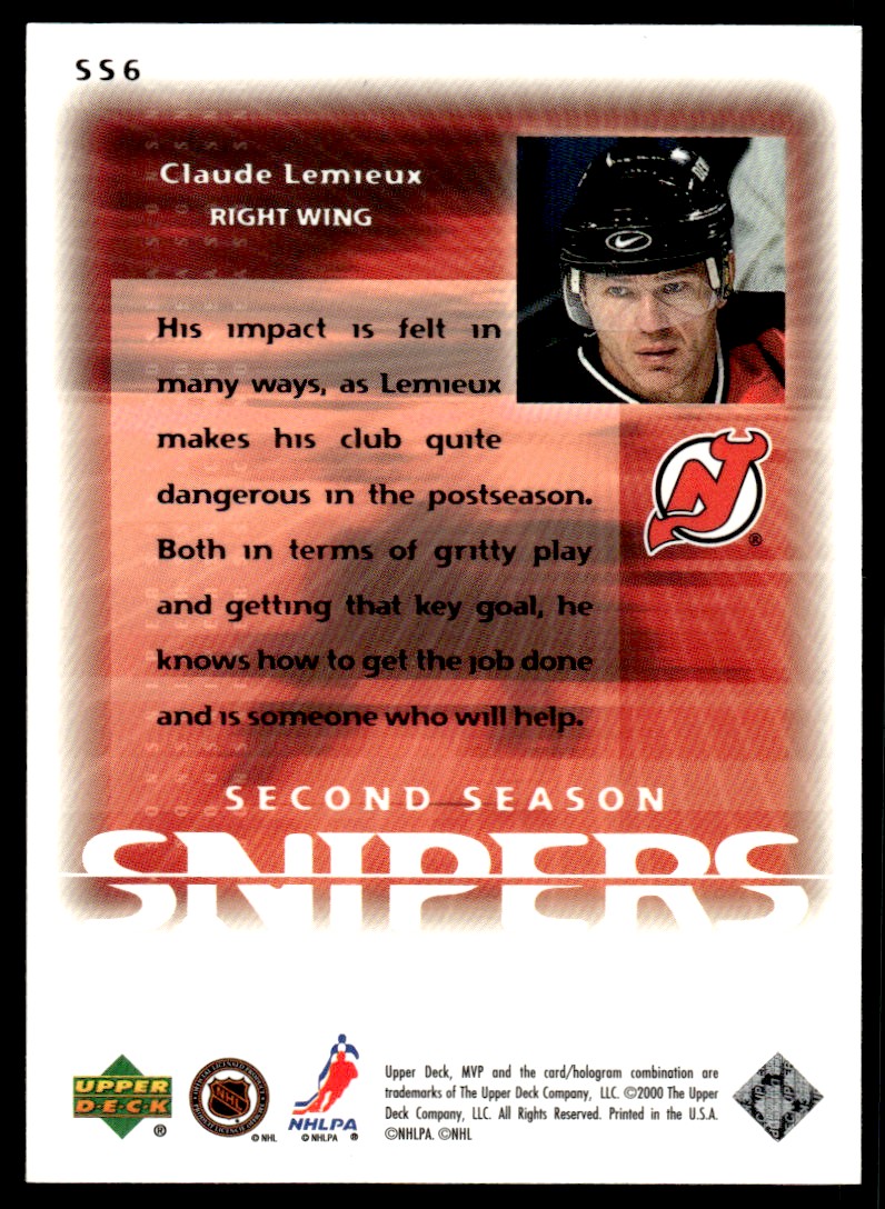 1999-00 Upper Deck MVP Stanley Cup Second Season Snipers Claude
