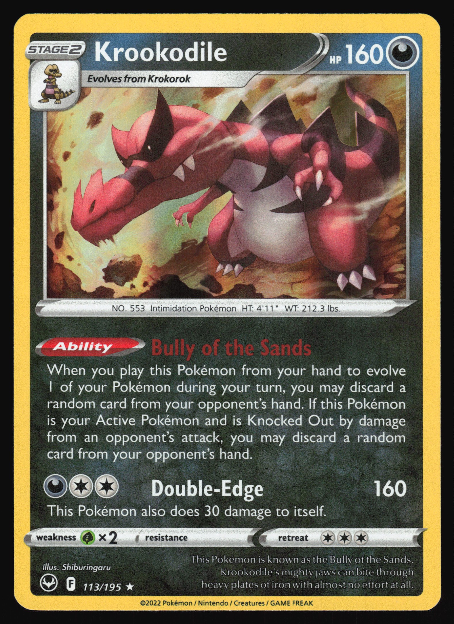 2022 Pokemon TCG Silver Tempest 113/195 Krookodile Rare Holo | eBay