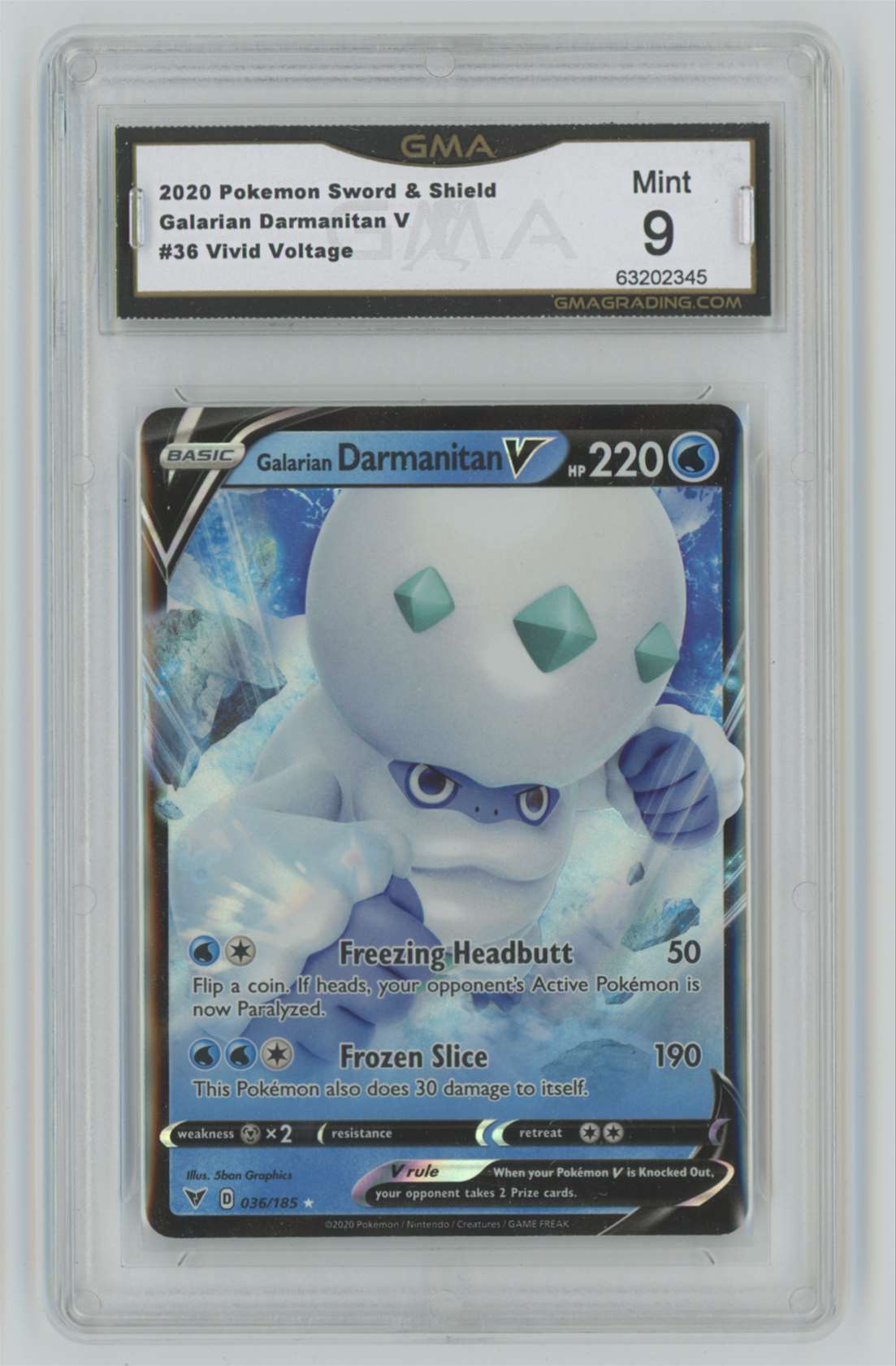 2020 Pokemon VIVID Voltage #36 Galarian Darmanitan V Graded GMA 9 Mint