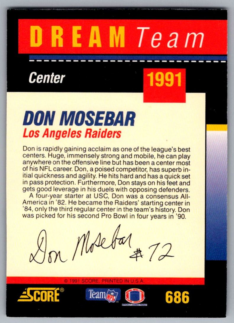 1991 Score Dream Team Autographs Don Mosebar #686 card back image