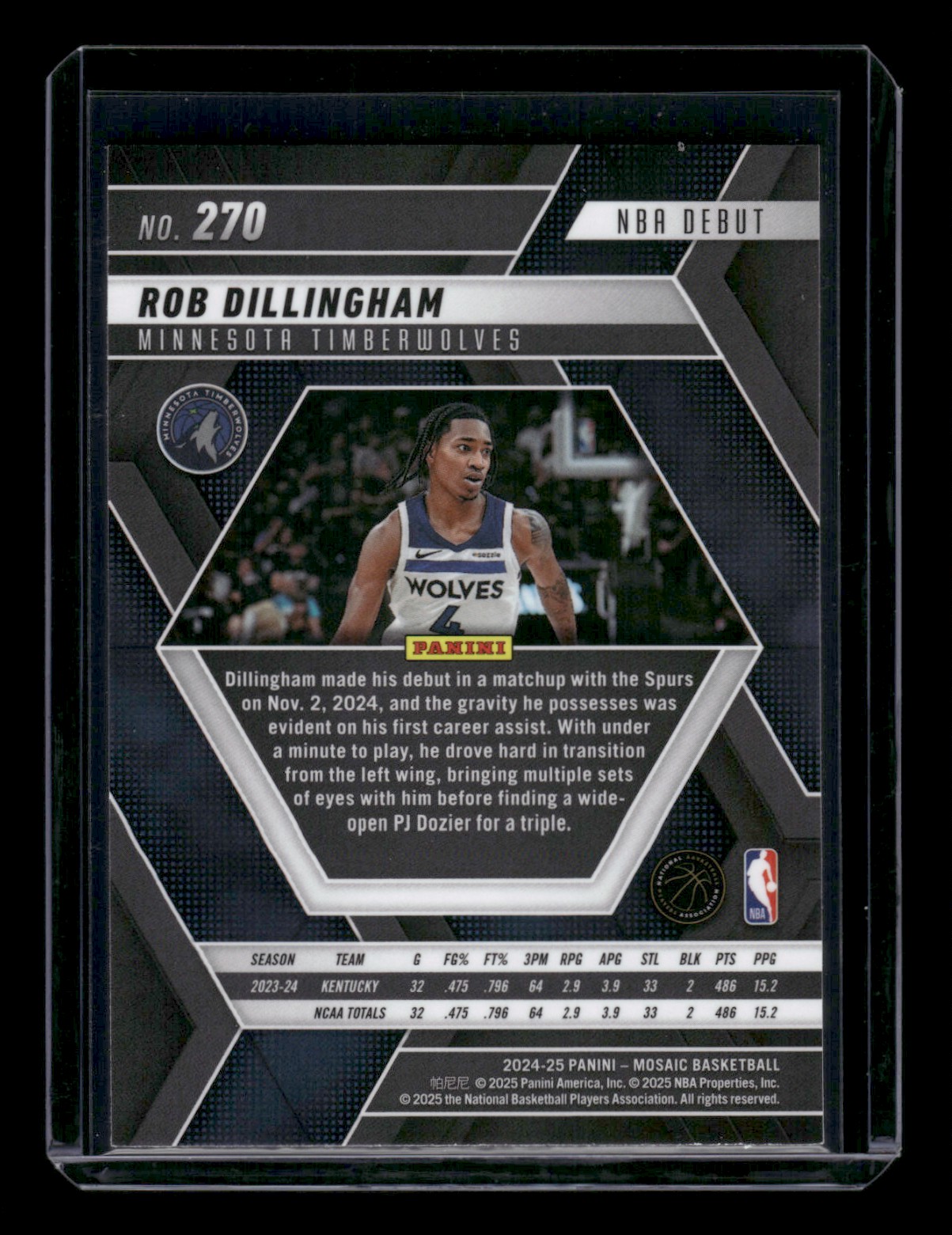 2024-25 Panini Mosaic Rob Dillingham #270 card back image