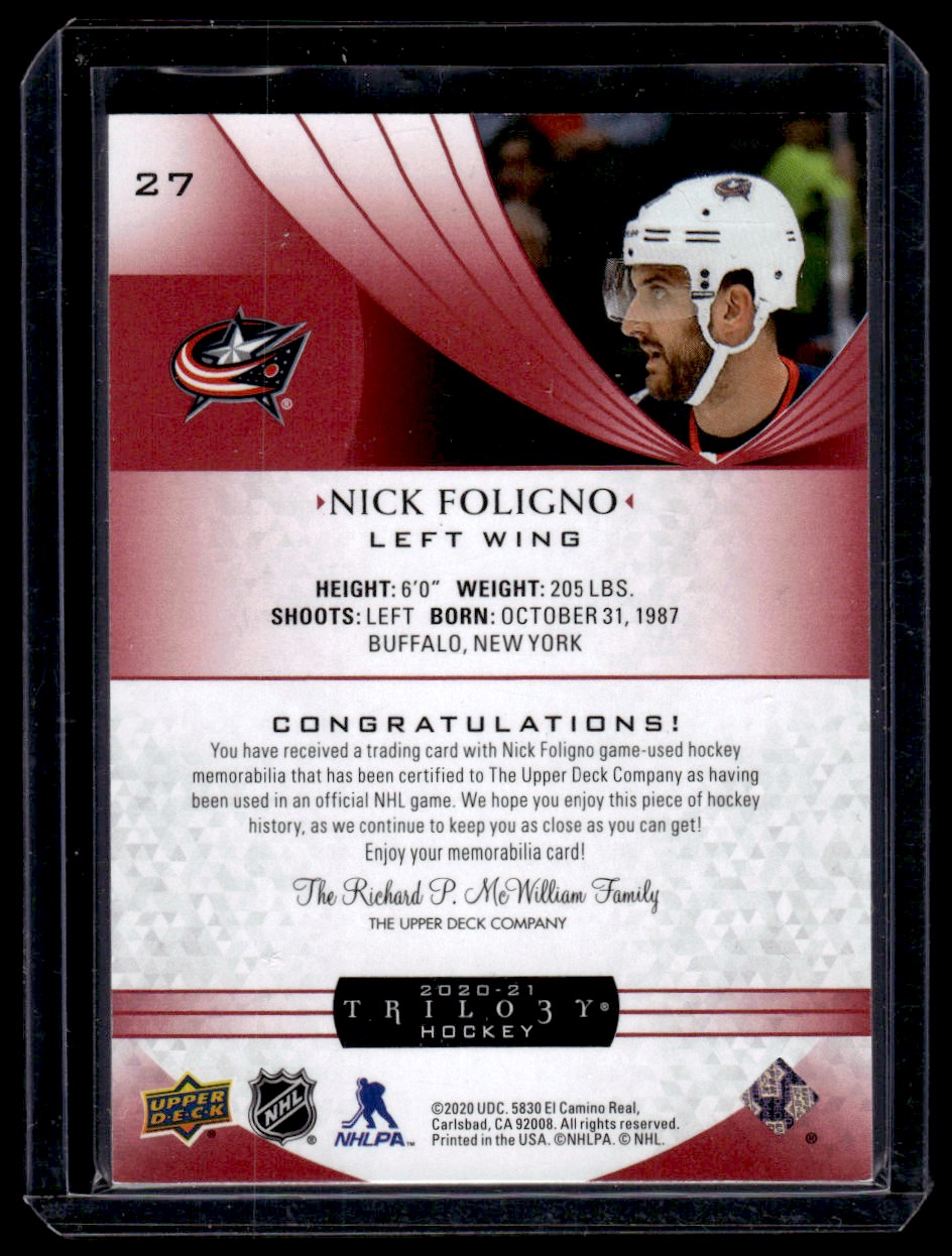 2020-21 Upper Deck Trilogy Red Nick Foligno #27 card back image