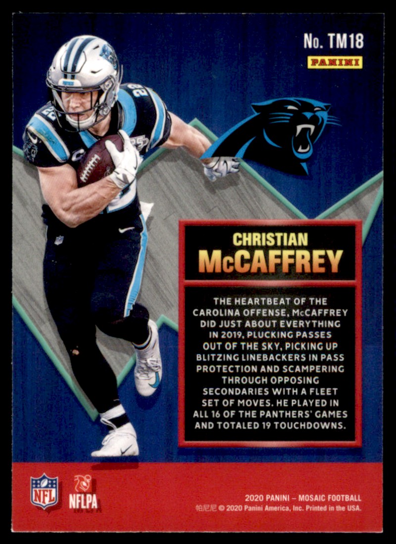 2020 Panini Mosaic Touchdown Masters Christian McCaffrey #TM18 card back image