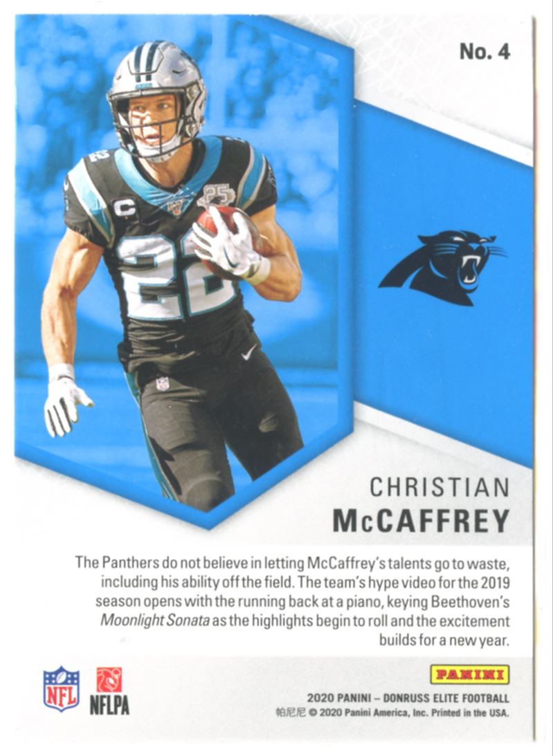 2020 Panini Donruss Elite Football Christian McCaffrey #4 card back image