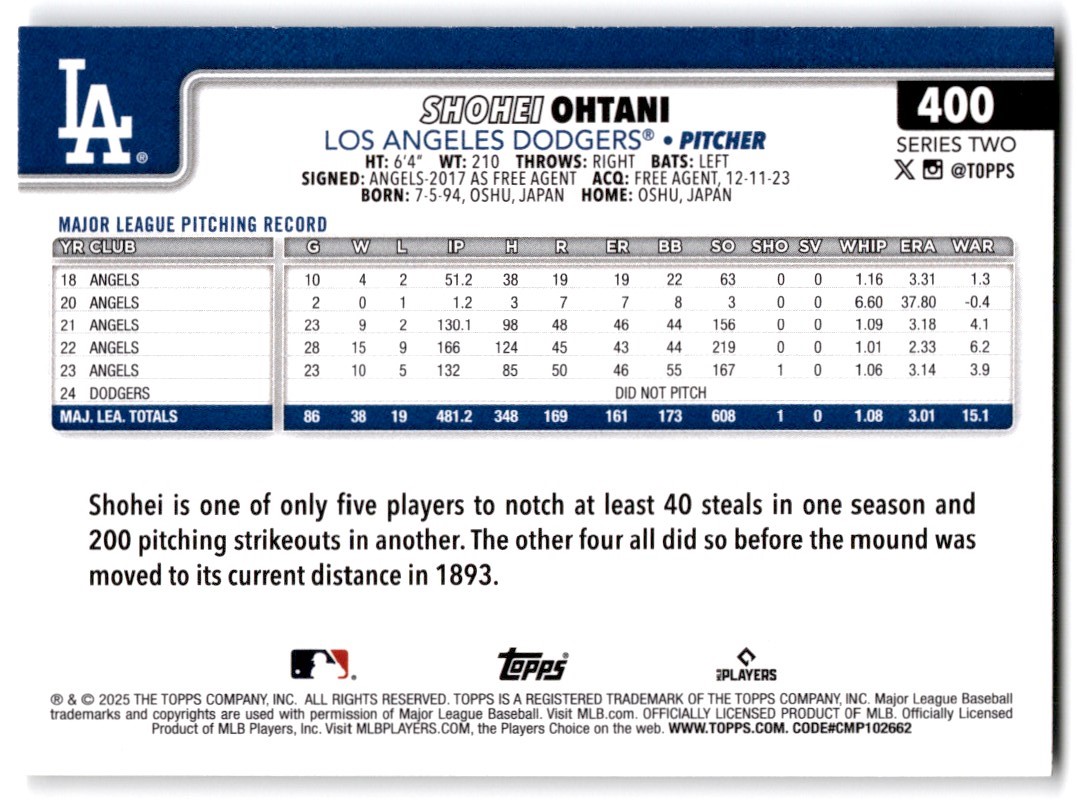 2025 Topps Series Two Shohei Ohtani Los Angeles Dodgers #400 | eBay
