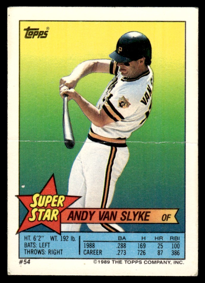 1989 Topps Stickers Super Star Backs Andy Van Slyke #54 card back image