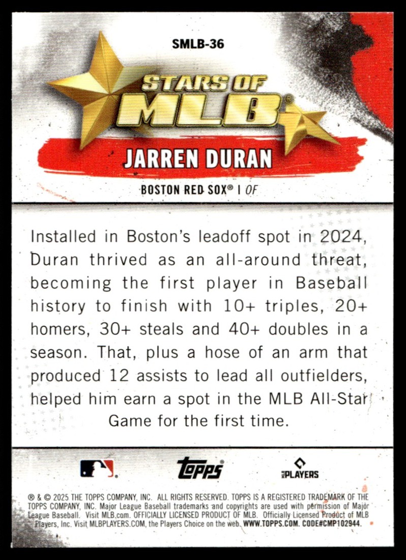 2025 Topps Series 2 Jarren Duran Stars of MLB #SMLB-36 QTY | eBay